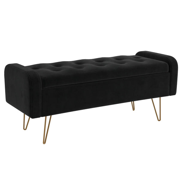 Sabel Storage Ottoman/Bench in Black with Gold Leg - Furniture Depot