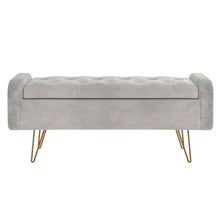 Load image into Gallery viewer, Sabel Storage Ottoman/Bench in Grey with Gold Leg - Furniture Depot