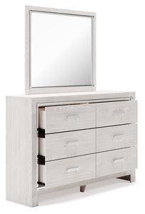 Altyra White 5 Pc. Dresser, Mirror, Panel Bookcase Bed - Queen