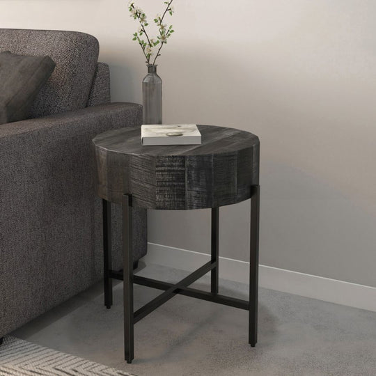 Blox Round Accent Table in Grey - Furniture Depot