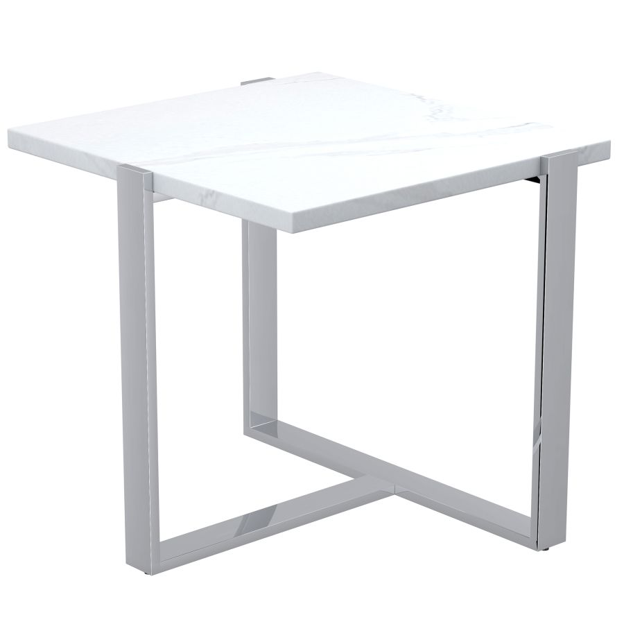 Veno Accent Table in White and Silver - Furniture Depot