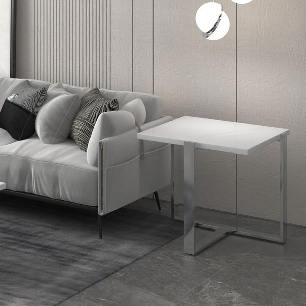 Veno Accent Table in White and Silver - Furniture Depot