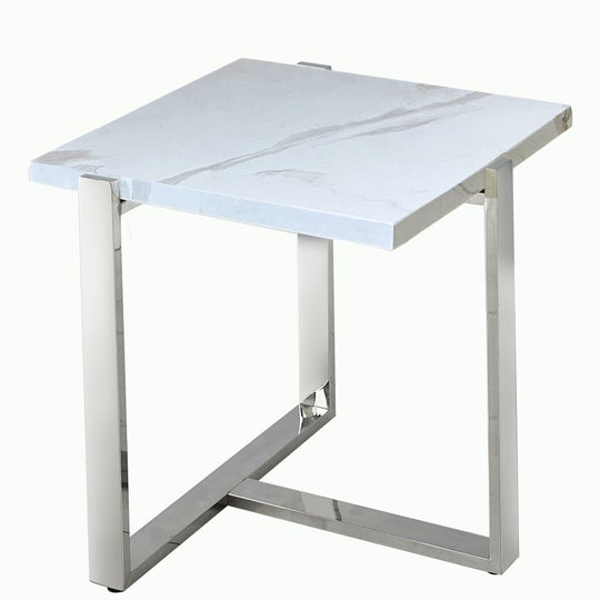 Veno Accent Table in White and Silver - Furniture Depot