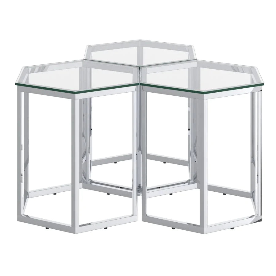 Fleur 3pc Accent Table Set in Silver - Furniture Depot