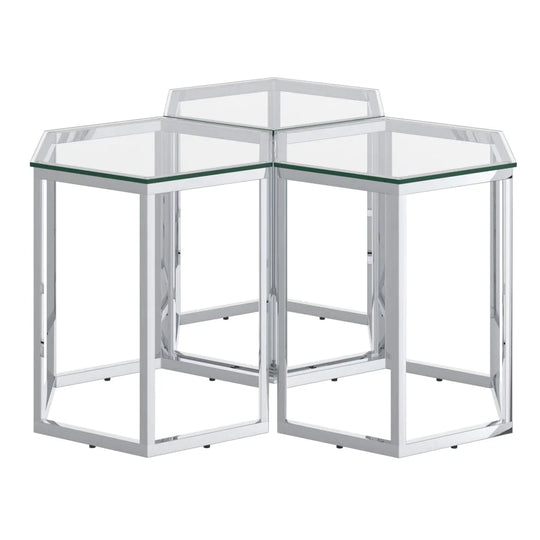 Fleur 3pc Accent Table Set in Silver - Furniture Depot