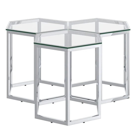 Fleur 3pc Accent Table Set in Silver - Furniture Depot