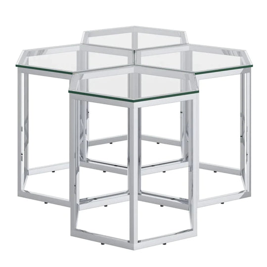 Fleur 4pc Accent Table Set in Silver - Furniture Depot