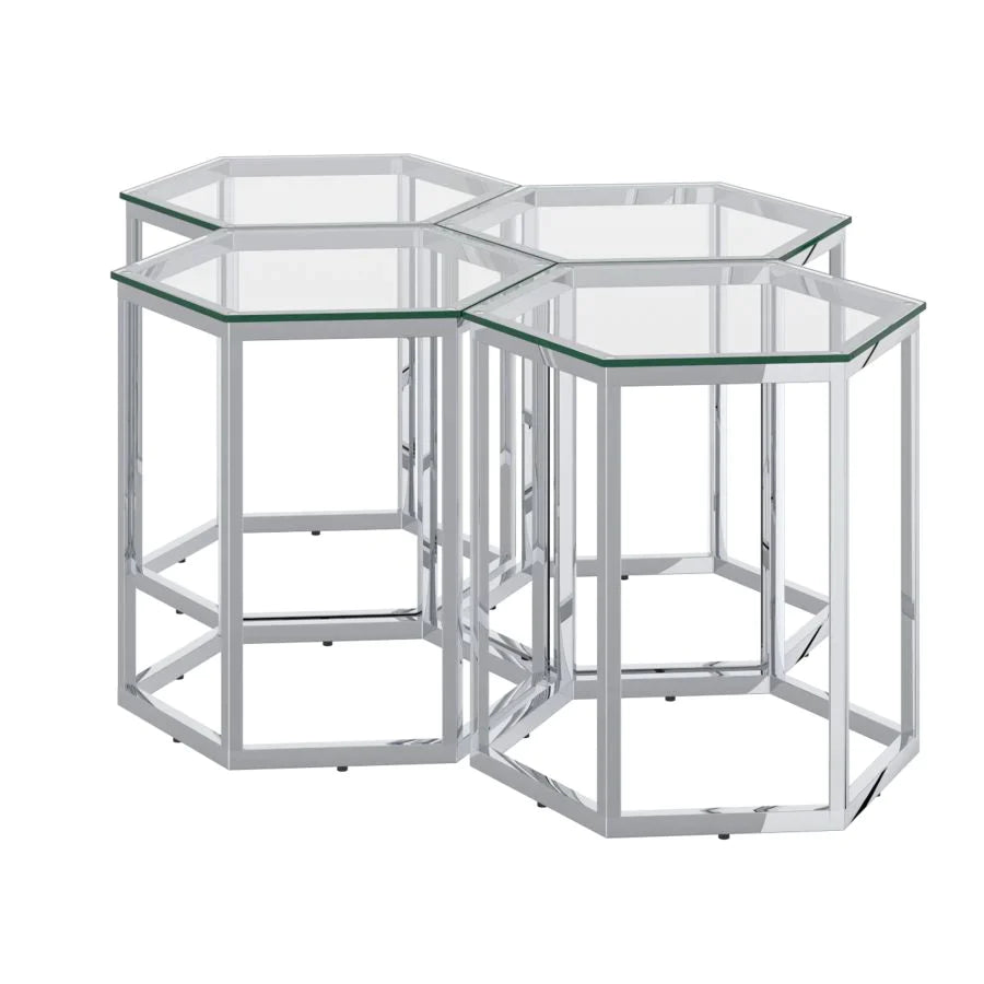 Fleur 4pc Accent Table Set in Silver - Furniture Depot