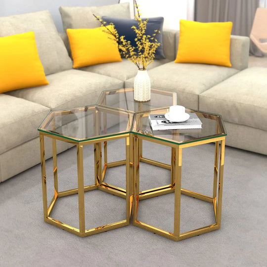 Fleur 3pc Accent Table Set in Gold - Furniture Depot