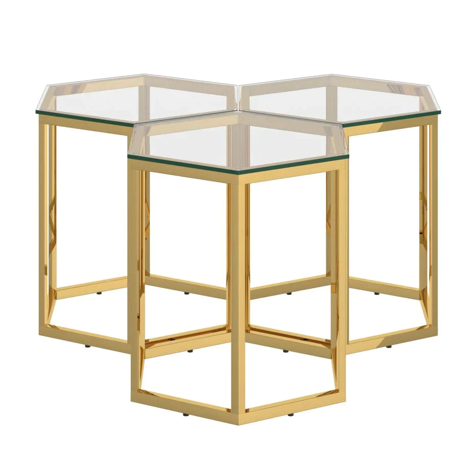 Fleur 3pc Accent Table Set in Gold - Furniture Depot