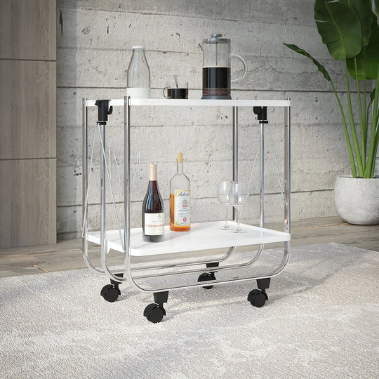 Sumi 2-Tier Bar Cart in White/Chrome - Furniture Depot