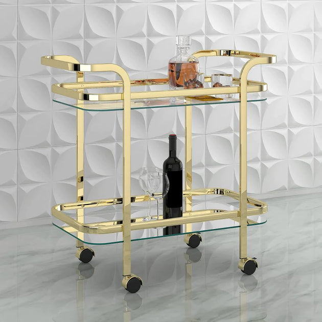 Zedd 2-Tier Bar Cart in Brass - Furniture Depot