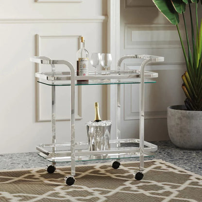Zedd 2-Tier Bar Cart in Chrome - Furniture Depot