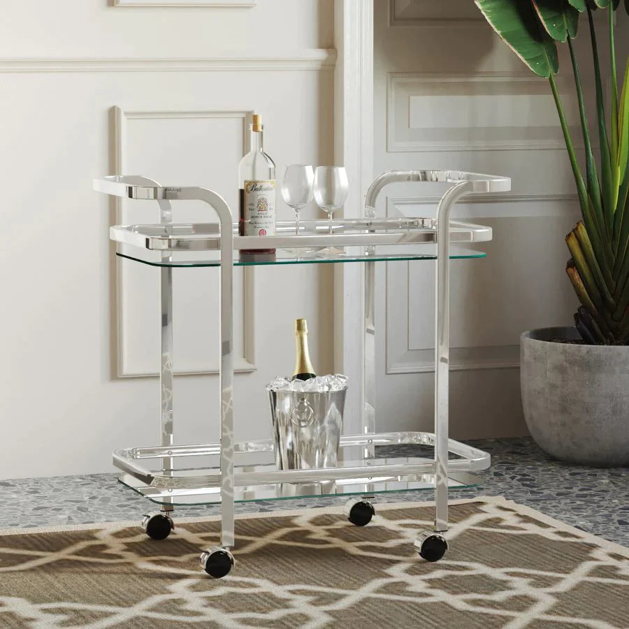 Zedd 2-Tier Bar Cart in Chrome - Furniture Depot