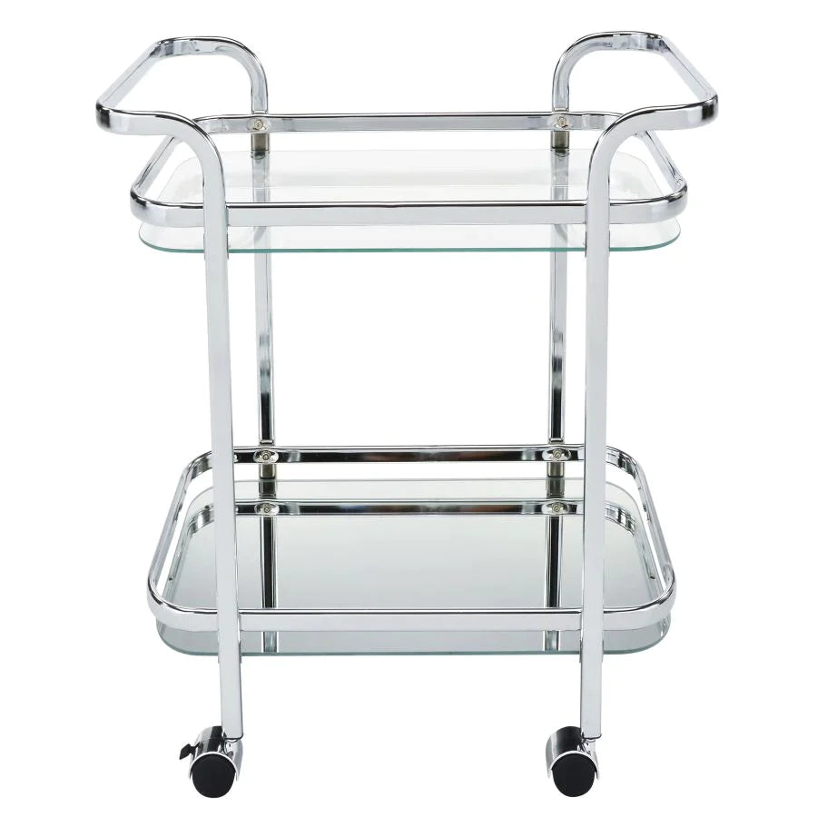 Zedd 2-Tier Bar Cart in Chrome - Furniture Depot