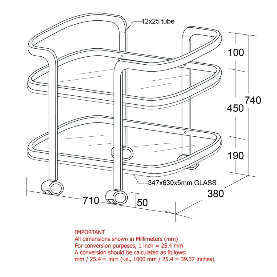 Zedd 2-Tier Bar Cart in Chrome - Furniture Depot