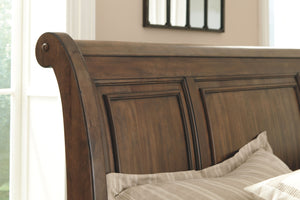 Flynnter Medium Brown King Sleigh Bed With 2 Storage Drawers