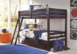 Halanton Dark Brown Twin Over Twin Bunk Bed With 1 Large Storage Drawer