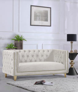 Michelle White Faux Leather Loveseat - Furniture Depot