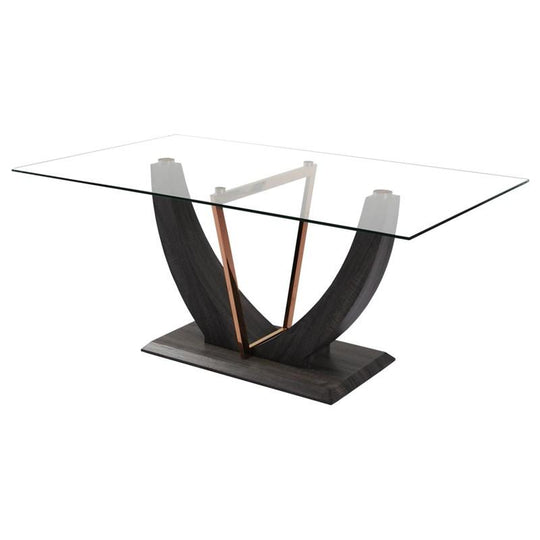 Norway Dining Table with Glass Top and Pedestal Base (Norway Rectangular Dining Table - gold) - Furniture Depot (7508783399160)