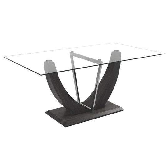 Norway Dining Table with Glass Top and Pedestal Base (Norway Rectangular Dining Table - Silver) - Furniture Depot (7508779499768)