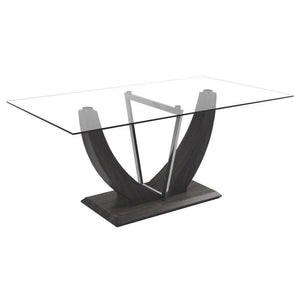 Norway Dining Table with Glass Top and Pedestal Base (Norway Rectangular Dining Table - Silver) - Furniture Depot (7508779499768)
