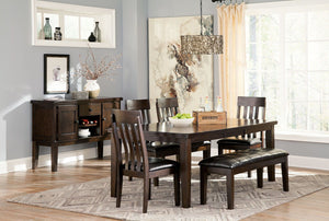 Haddigan Dark Brown 6 Pc. Extension Table, 4 Side Chairs, Bench