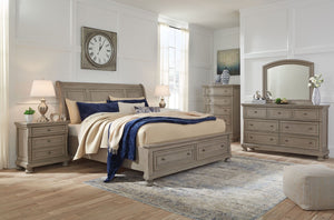 Lettner Light Gray Sleigh Bed With 2 Storage Drawers