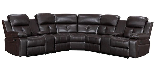 Marcela Manual Recliner Sectional Sofa Dark Brown Gel Leather - Furniture Depot