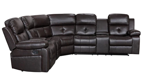 Marcela Manual Recliner Sectional Sofa Dark Brown Gel Leather - Furniture Depot