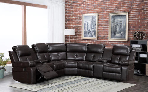 Marcela Manual Recliner Sectional Sofa Dark Brown Gel Leather - Furniture Depot