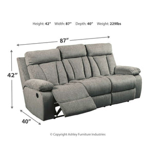 Mitchiner Sofa w/Drop Down Table & Loveseat with console - Fog - Furniture Depot