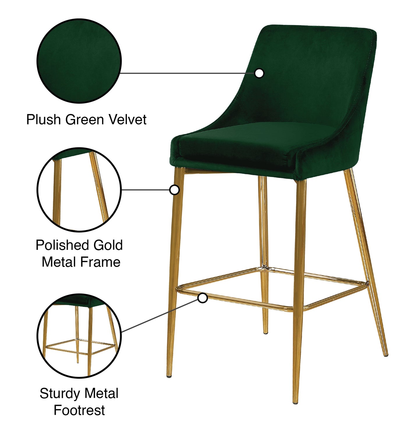 Karina Black Velvet Stool - Furniture Depot