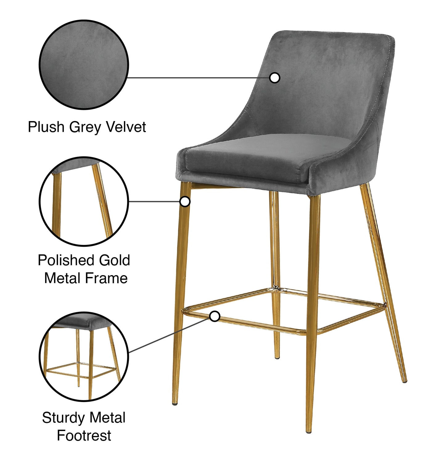 Karina Black Velvet Stool - Furniture Depot