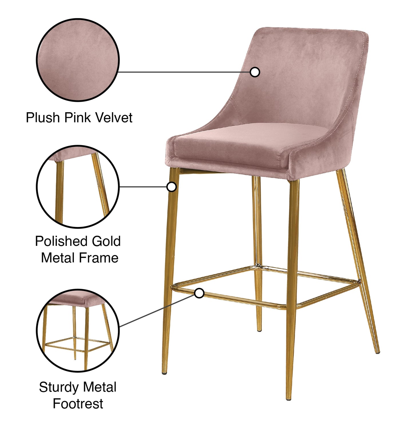 Karina Black Velvet Stool - Furniture Depot