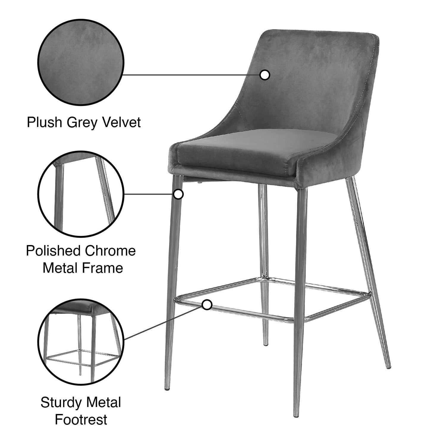 Karina Black Velvet Stool - Furniture Depot