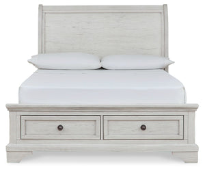 Robbinsdale Antique White 5 Pc. Dresser, Mirror, Sleigh Storage Bed