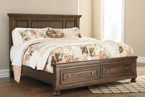 Flynnter Medium Brown Panel Bed With 2 Storage Drawers - King
