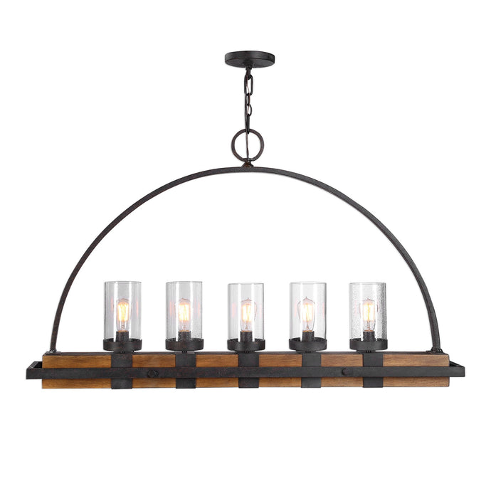 Atwood 5 Light Rustic Linear Chandelier Light Brown