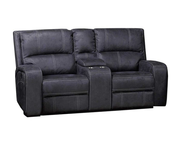 Perth Power Reclining Loveseat W/Console Stone Grey Blue - Furniture Depot