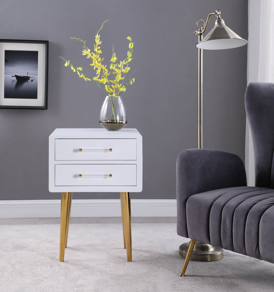 Zane White Laquer with Gold Side Table - Furniture Depot
