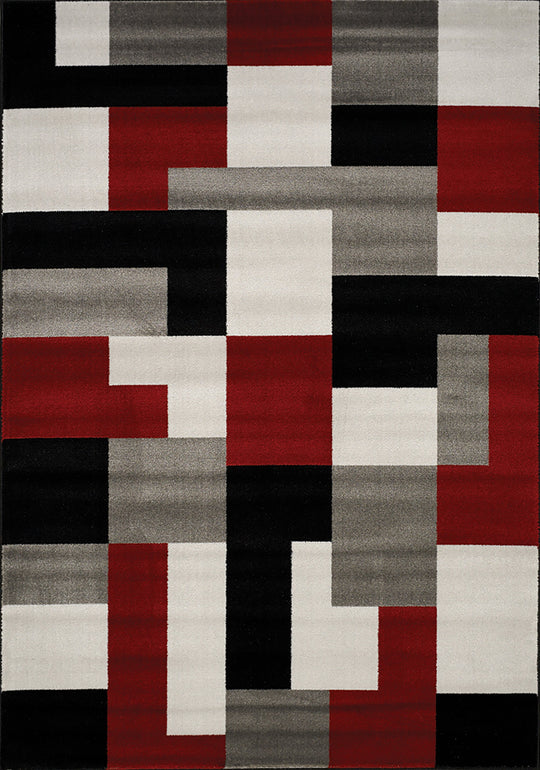 Platinum Red Black Grey Blocks Rug - Furniture Depot