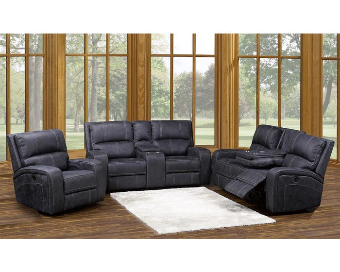 Perth Power Reclining Chair Stone Grey Blue - Furniture Depot