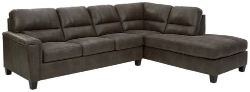 Navi Faux Leather 2-Piece Sectional w/ Right Chaise & Sleeper - Smoke - Furniture Depot