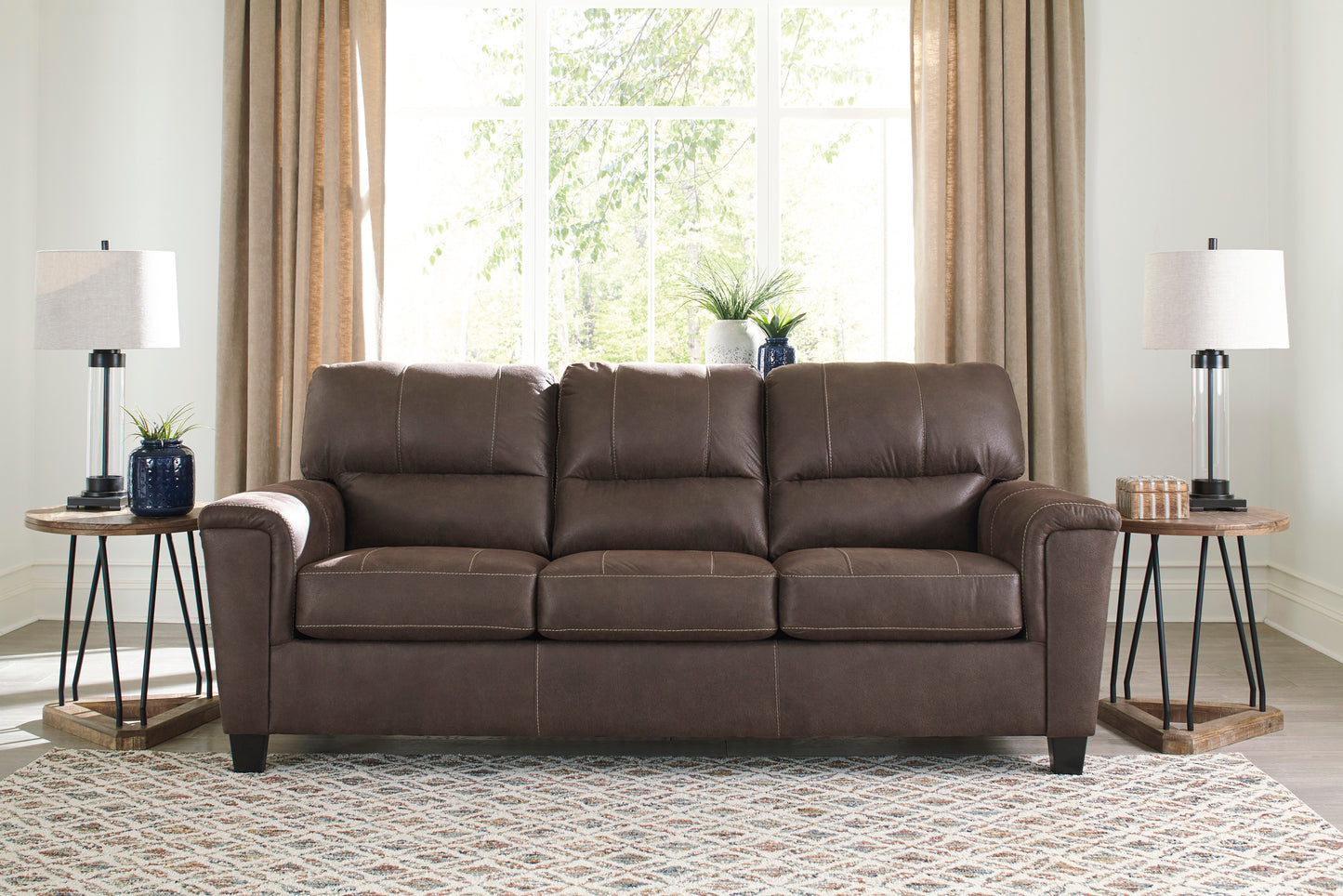 Navi Faux Leather Sofa - Chestnut - Furniture Depot