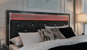 Kaydell Black 5 Pc. Dresser, Mirror, Upholstered Glitter Panel Storage Bed