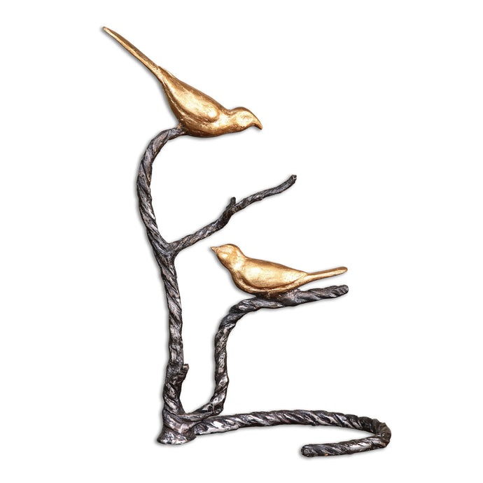 Birds On A Limb Sculpture Black & Gold
