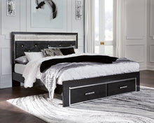 Load image into Gallery viewer, Kaydell Black 5 Pc. Dresser, Mirror, Upholstered Glitter Panel Storage Bed