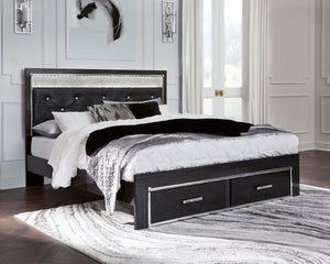 Kaydell Black Upholstered Glitter Panel Storage Bed