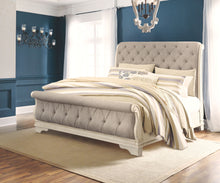 Load image into Gallery viewer, Realyn Two tone 5 Pc. Dresser, Mirror, Upholstered Sleigh Bed